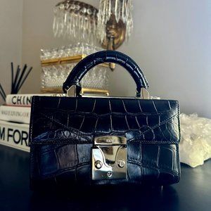STALVEY Top Handle Mini Handbag - Matte Black Alligator